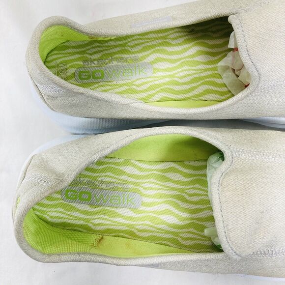 Skechers GO Walk Canvas Sneakers Tan Slip On Shoes 8.5 Women Foam Beach Festival - Picture 13 of 14